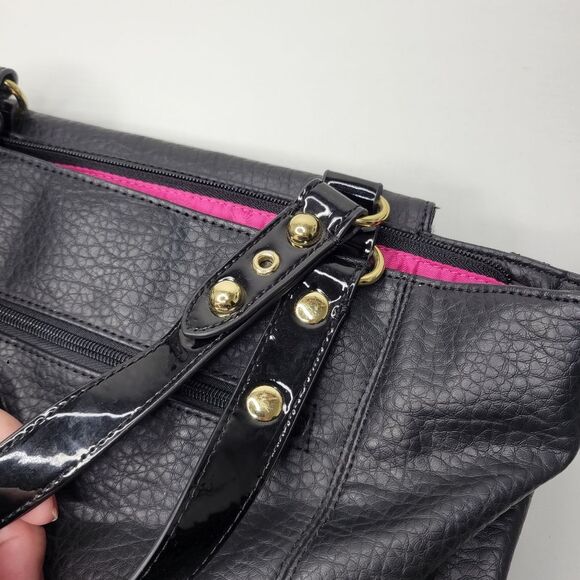 Juicy Couture Black Soft Faux Leather Double Zipper Detail Tote Shoulder Bag - Picture 6 of 10